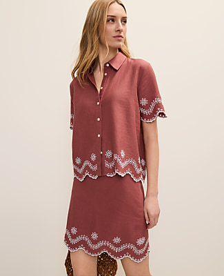 Ann Taylor Eyelet Collared Blouse in Linen Blend