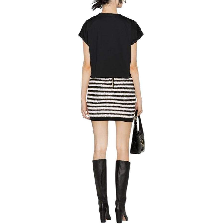 Button Embellished Stripe Mini Skirt