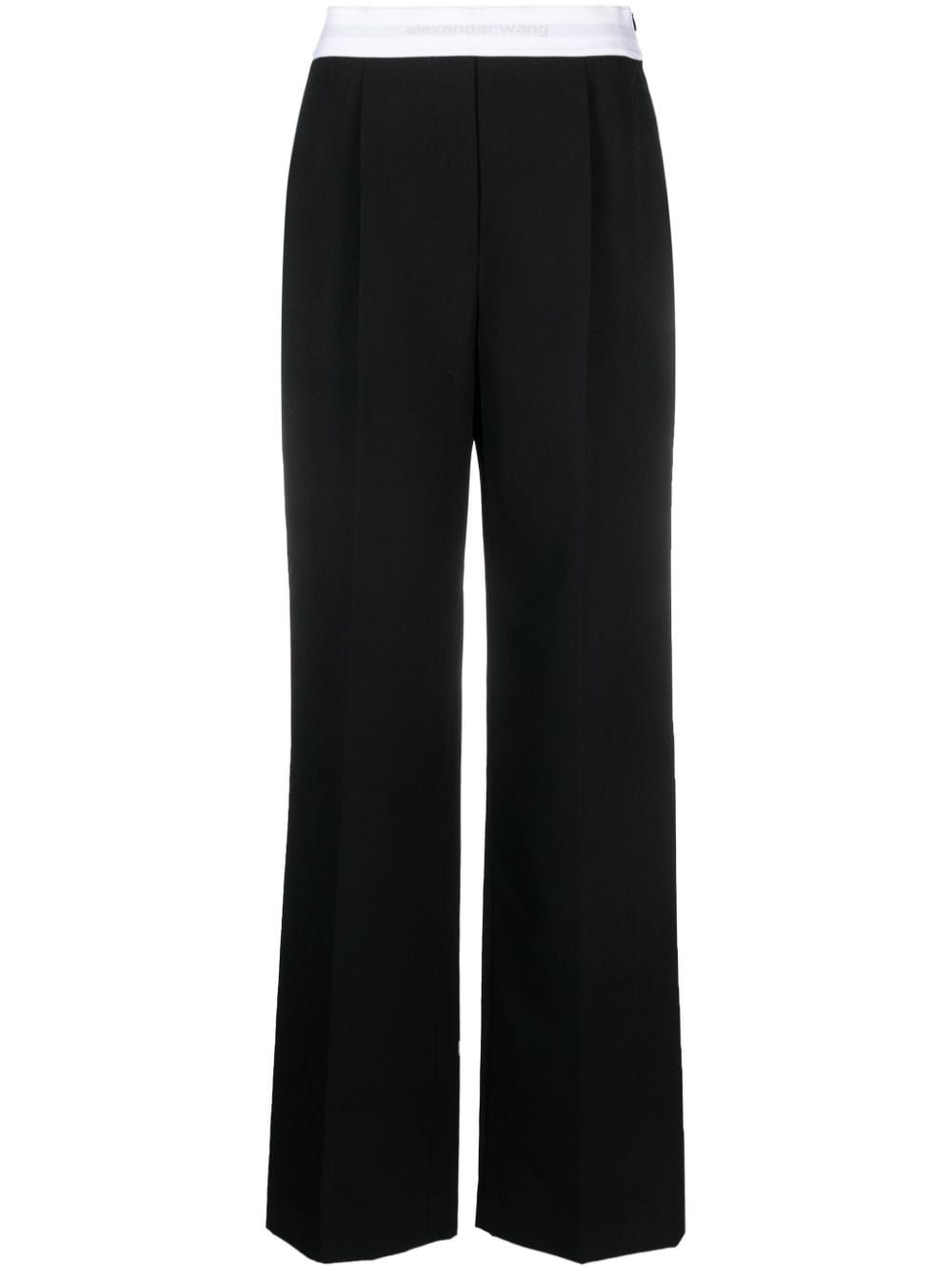 Logo-waistband straight-leg trousers