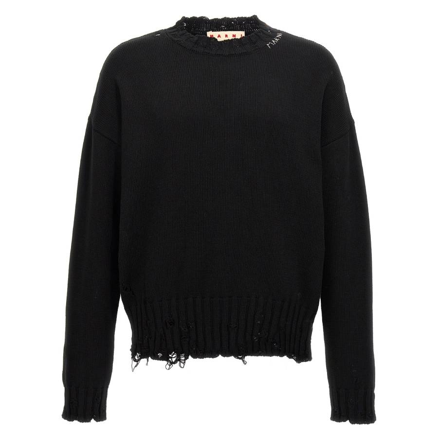Destroyed Effect Twisted Crewneck Sweater