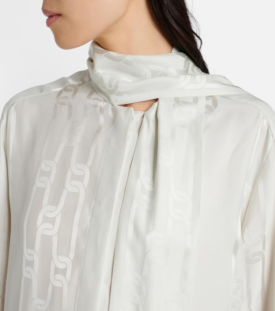 Scarf-detail satin jacquard blouse