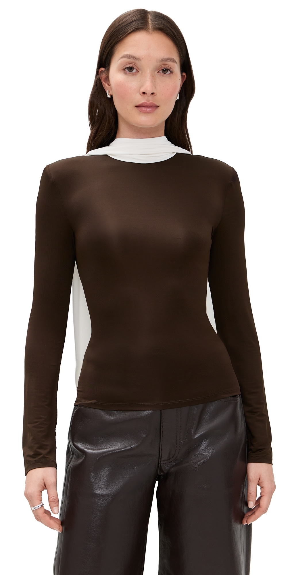 Long Sleeve Scarf Top Chicory Coffee Comb