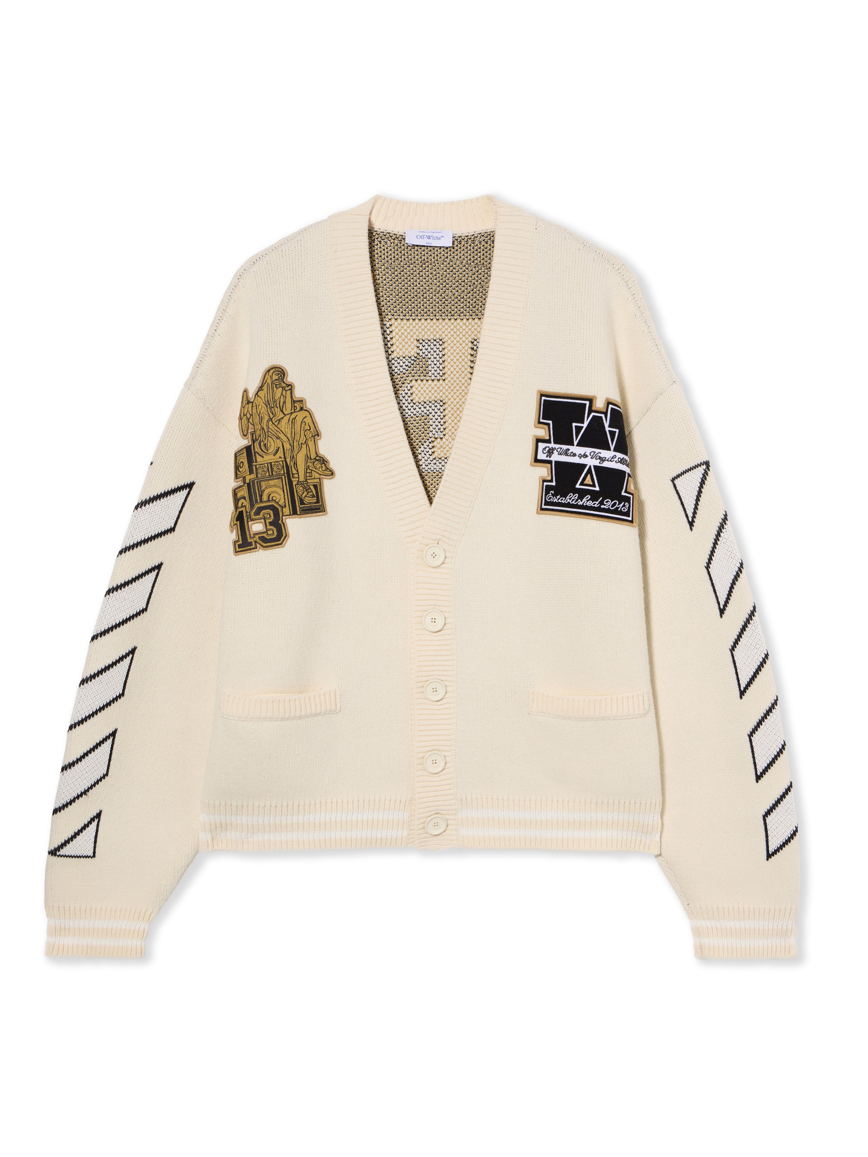 Lion Varsity Knit Cardigan - Male Knitwear Cream