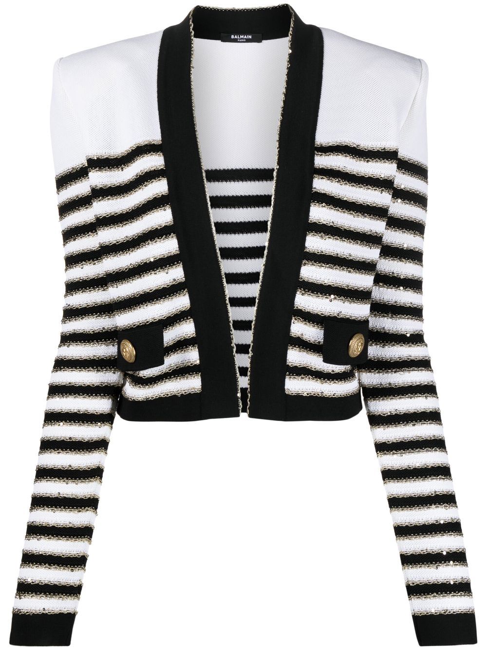 Striped cropped jacket - White
