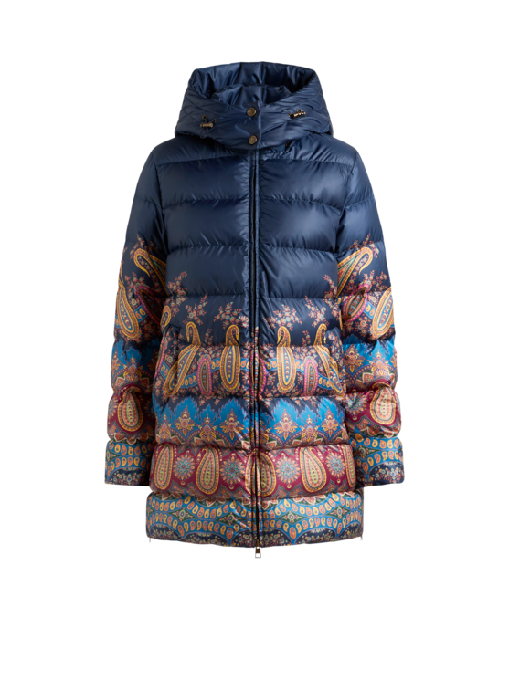 Down Jacket With Hood And Placed Print