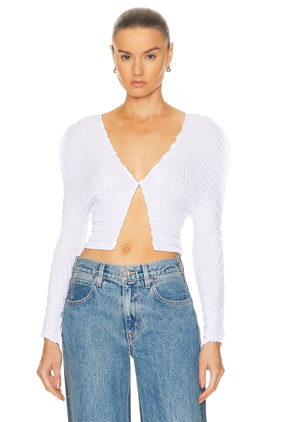 Sid Neigum Cropped Knife X Box Pleated Cardigan in White - White. L also in