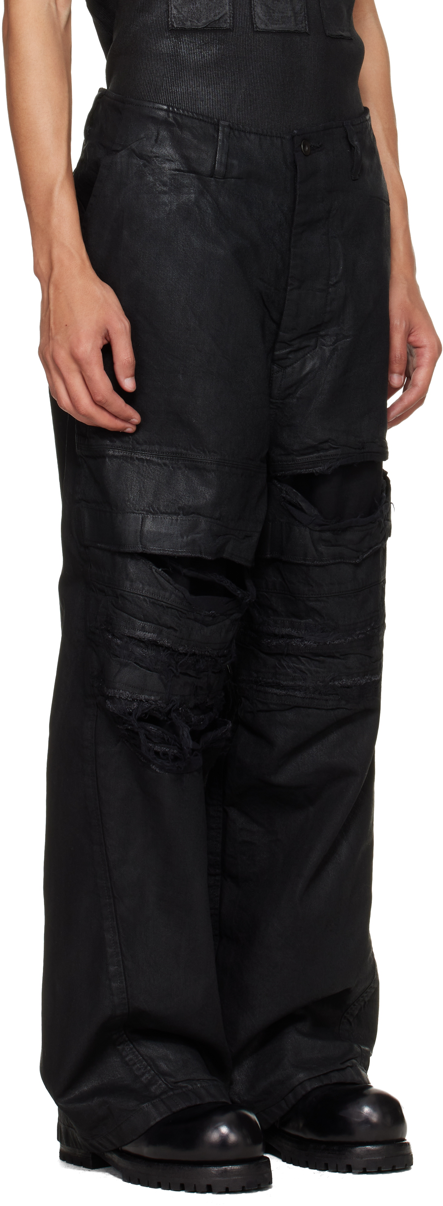 Black Coated Destroy Baggy Jeans