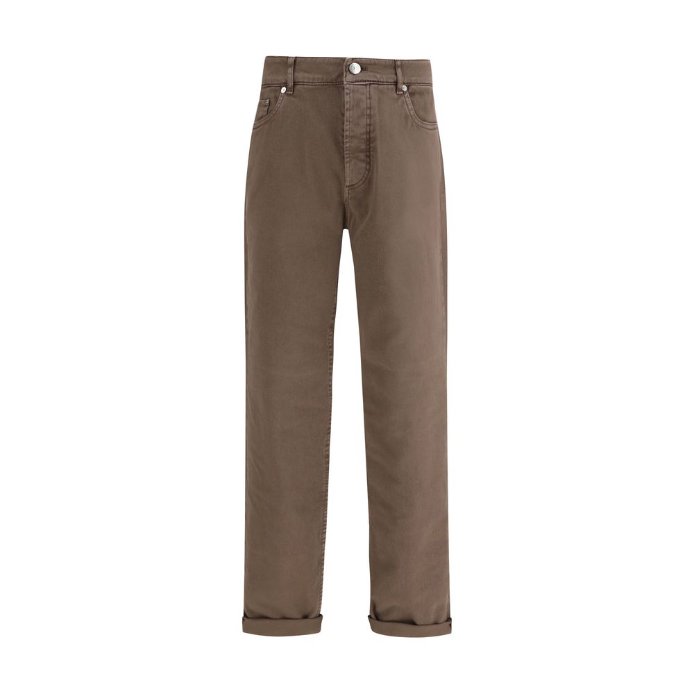 Cotton Denim Jeans — Brown