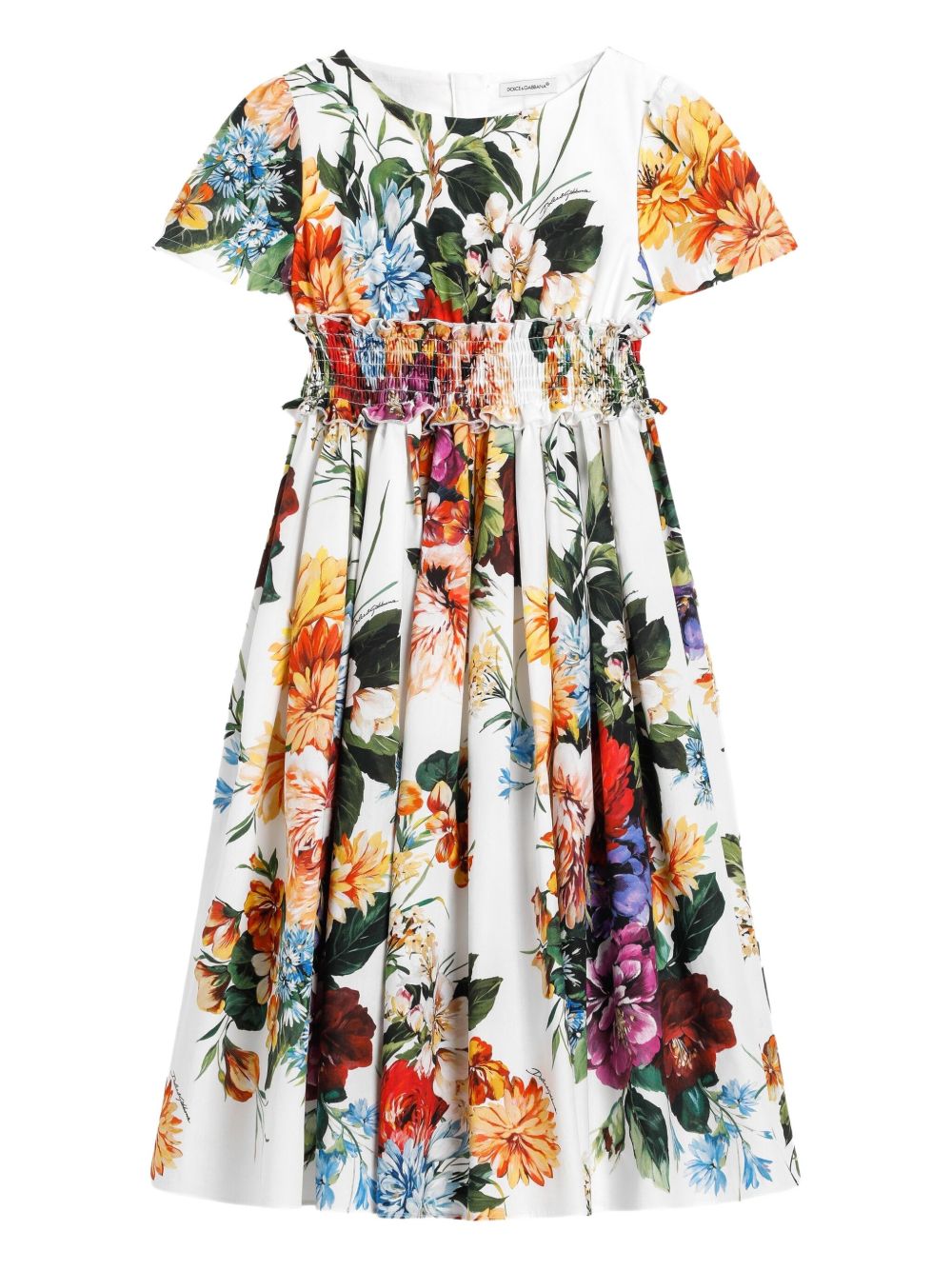 Dolce & Gabbana Kids floral-print short-sleeved dress - White