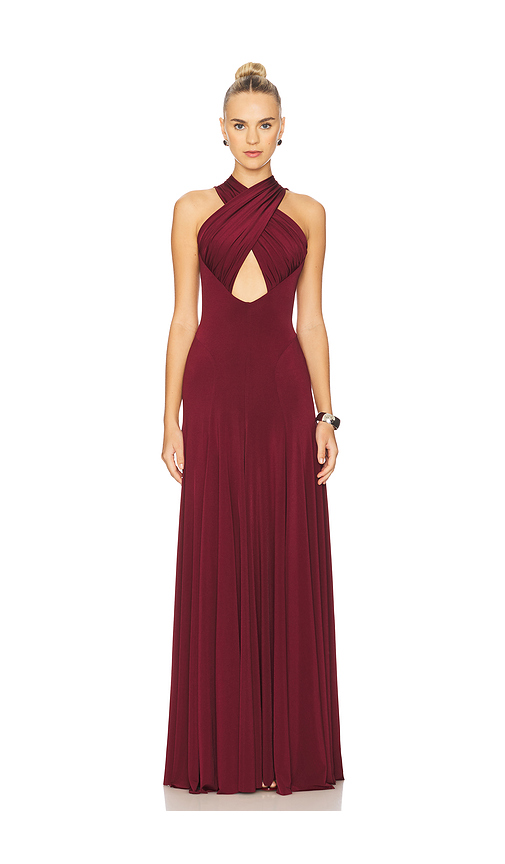 Ceren Ocak Draped Jersey Dress in Burgundy. - L also in S