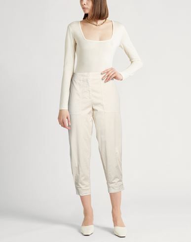Easy Woman Pants Ivory Size 6 Cotton, Elastane