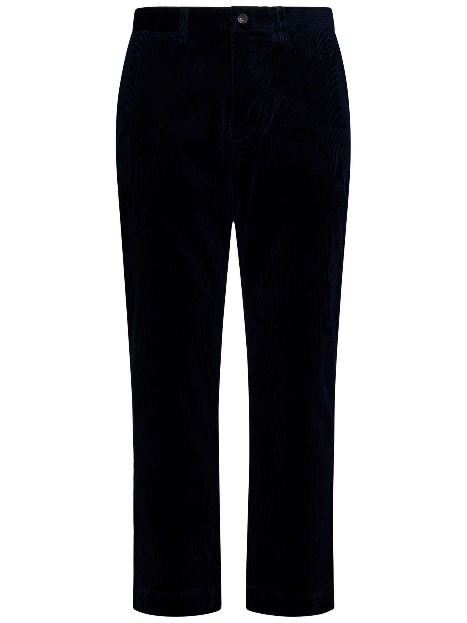 Velvet-effect tapered-leg trousers - Blue