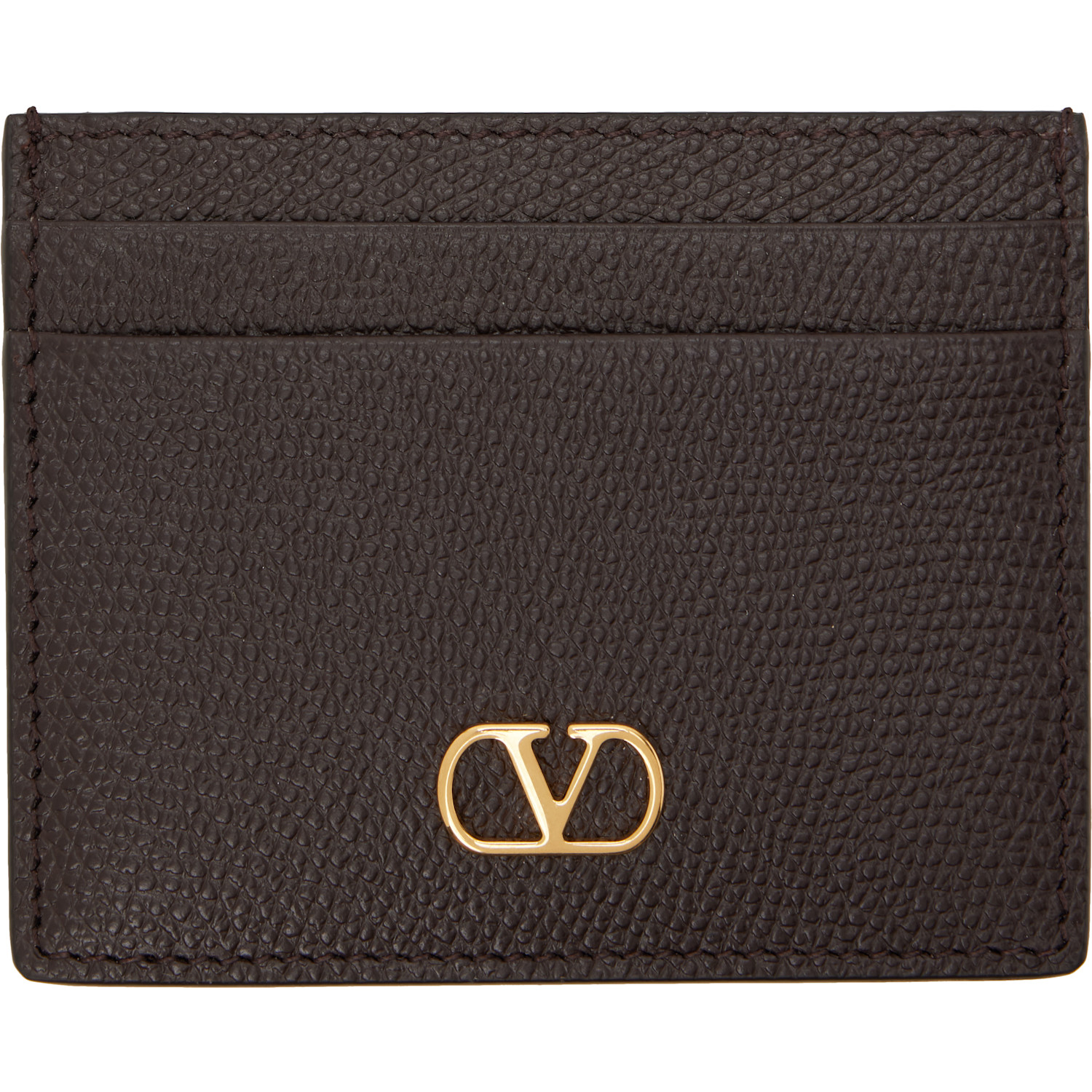 Brown VLogo Signature Grainy Calfskin Card Holder