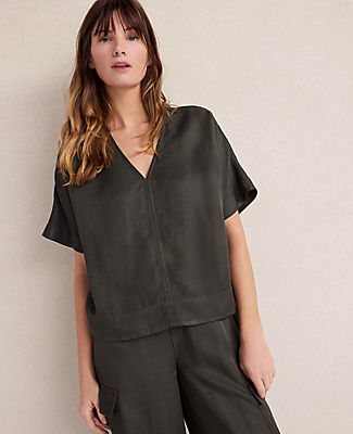 Ann Taylor Haven Well Within Viscose Linen V-Neck Top