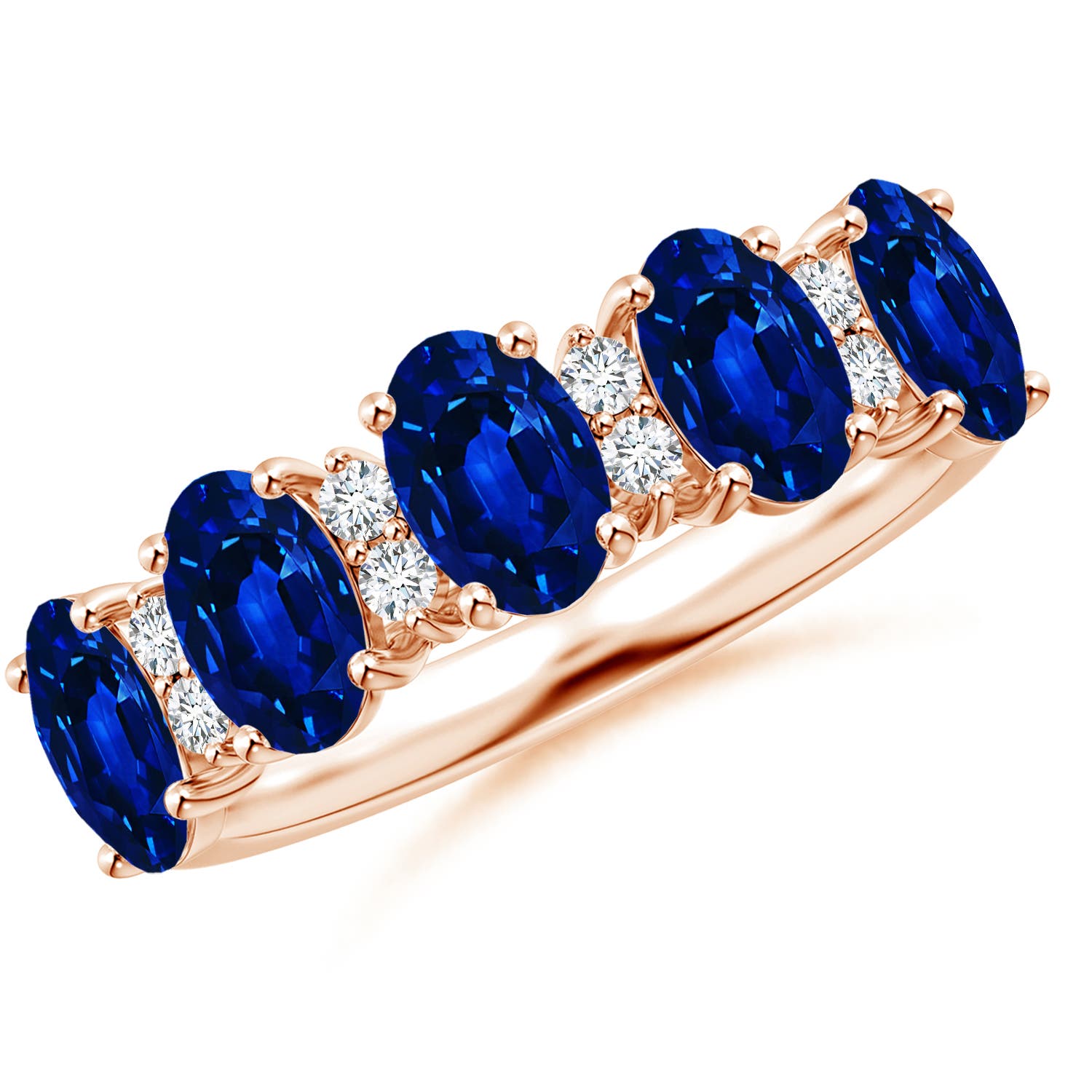Angara 3.0 Carats Lab-Grown Five Stone Blue Sapphire and Diamond Wedding Ring in 18K Rose Gold