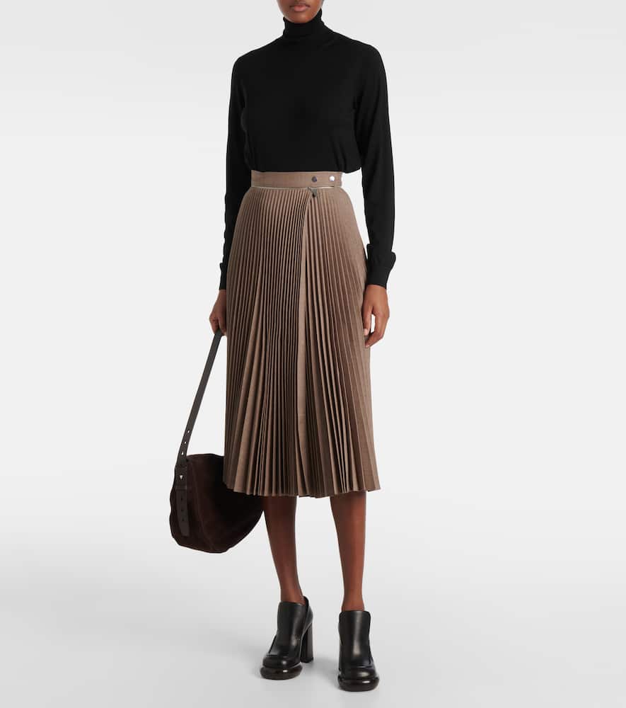 Pleated wool midi skirt