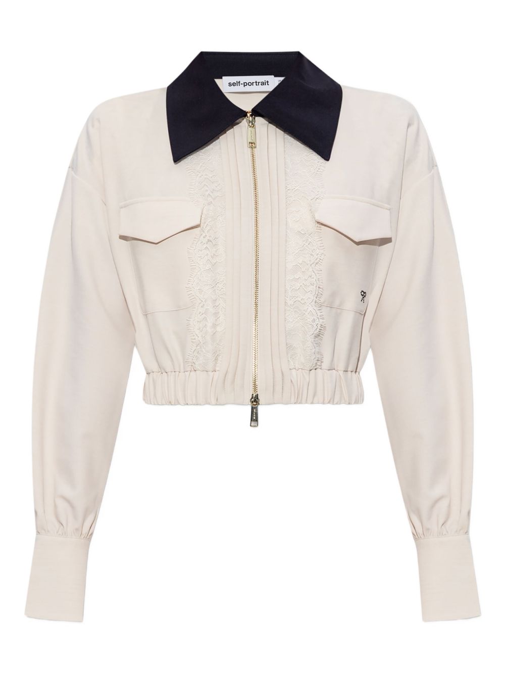 Lace-trimmed zip-front jacket - Neutrals