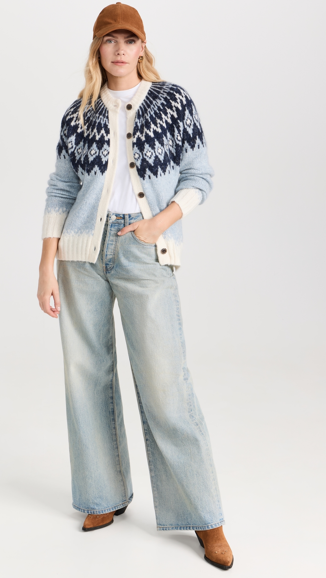 Ashwood Fair Isle Cardigan Frosty Blue Combo