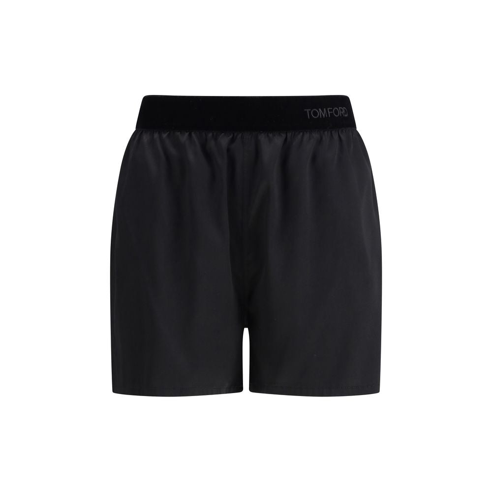 Silk Satin Bermuda Shorts — Black