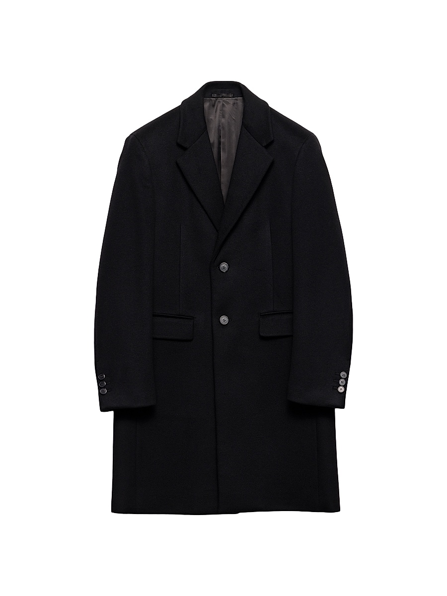 Men's Single-Breasted Wool Blend Coat - Black
