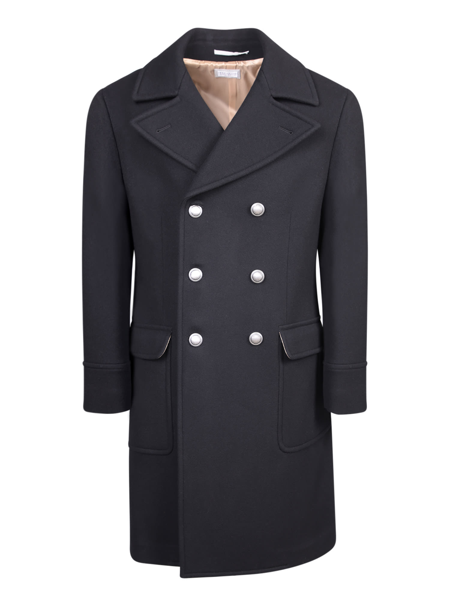Double-breasted wool coat - Black