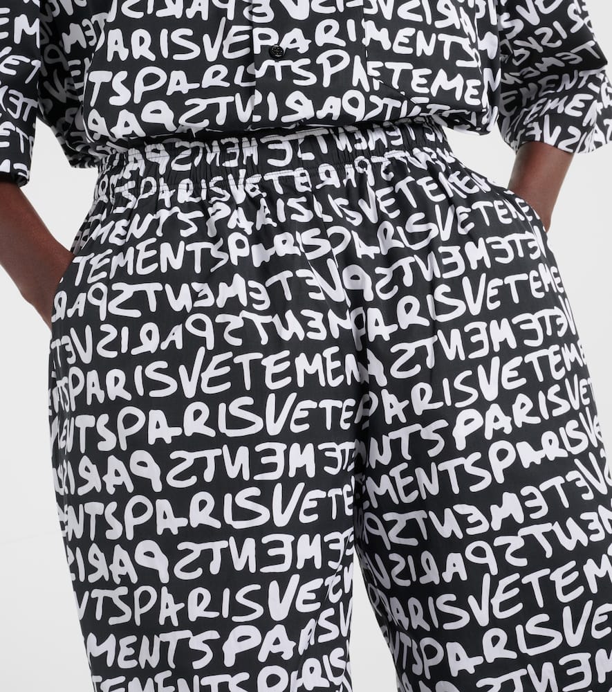 Printed high-rise cotton wide-leg pants