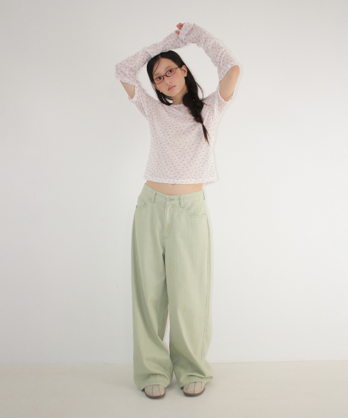 SOFT PIGMENT WIDE DENIM PANTS MINT