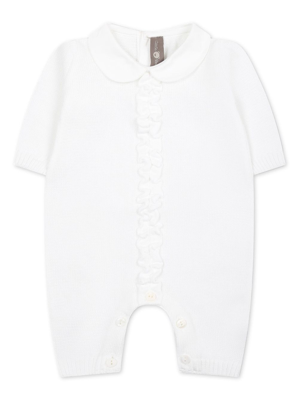 Ruffle-trim knitted cotton romper - White