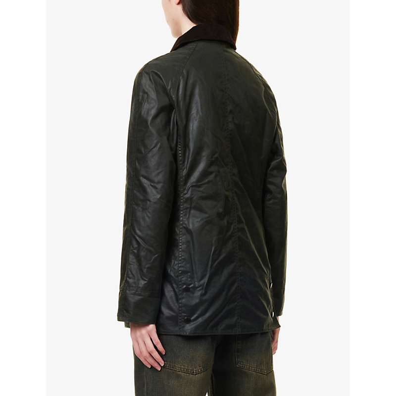Womens Sage Beadnell Tartan-lined Waxed-cotton Jacket