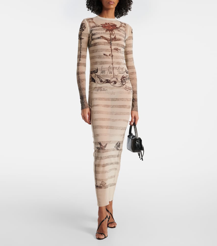 Trompe l'oeil mesh maxi dress