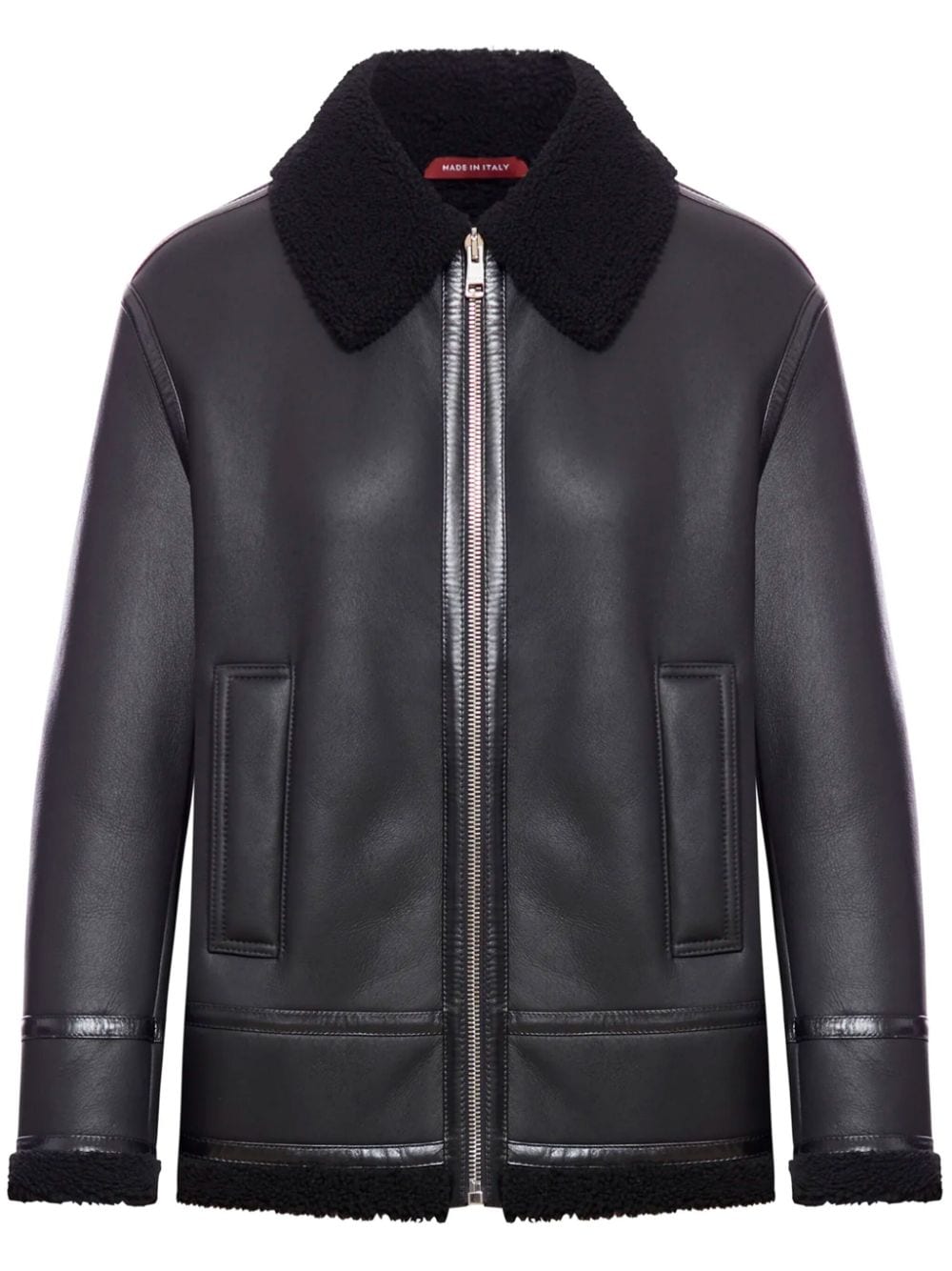 Shearling-trim leather jacket - Black