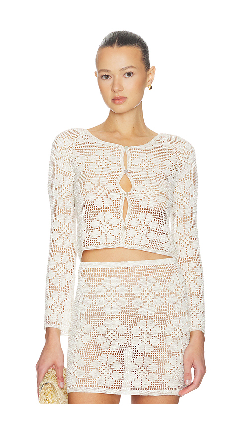 Calle Del Mar Daisy Chain Crochet Cardigan in Cream. L. Also in M