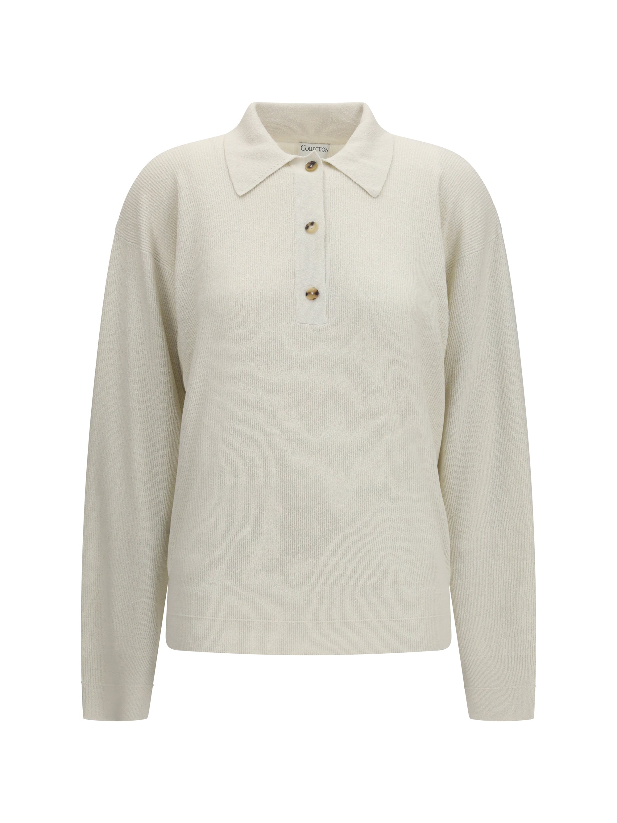 Silk Knit Polo Sweater — White