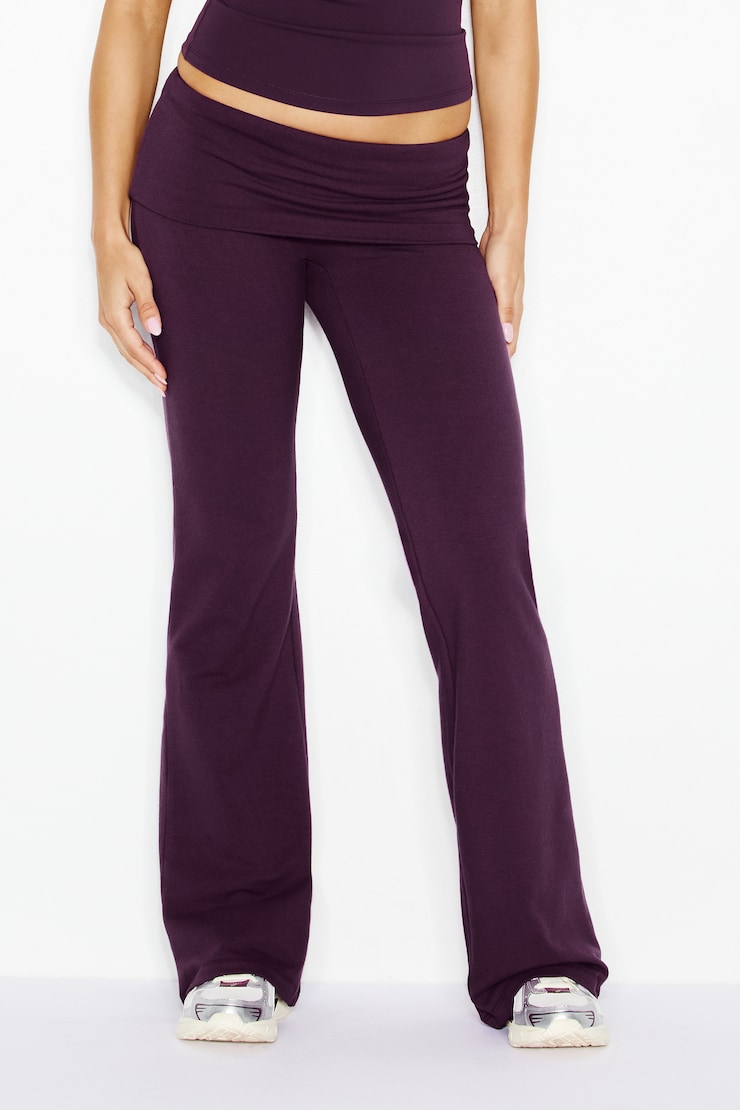 StretchTerry™ Foldover Bootcut Pants - Purple - Women Clothing