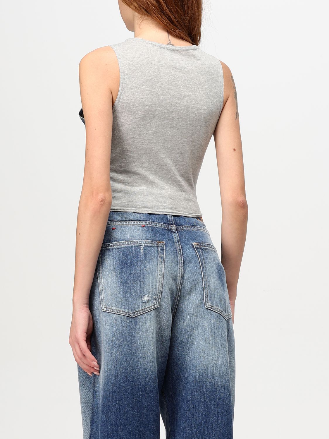 Top in peel-off denim and jersey