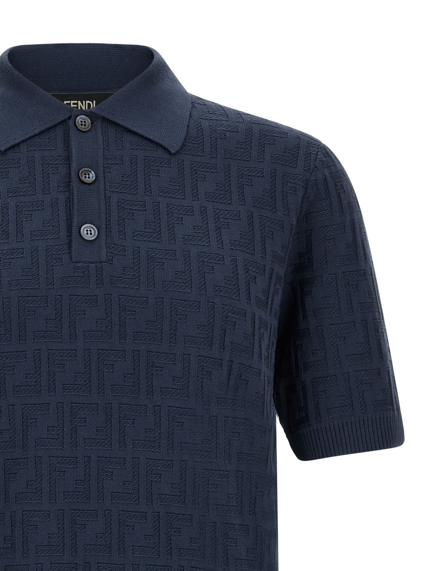 Fendi - polo shirt ribbed collar short sleeves textured
