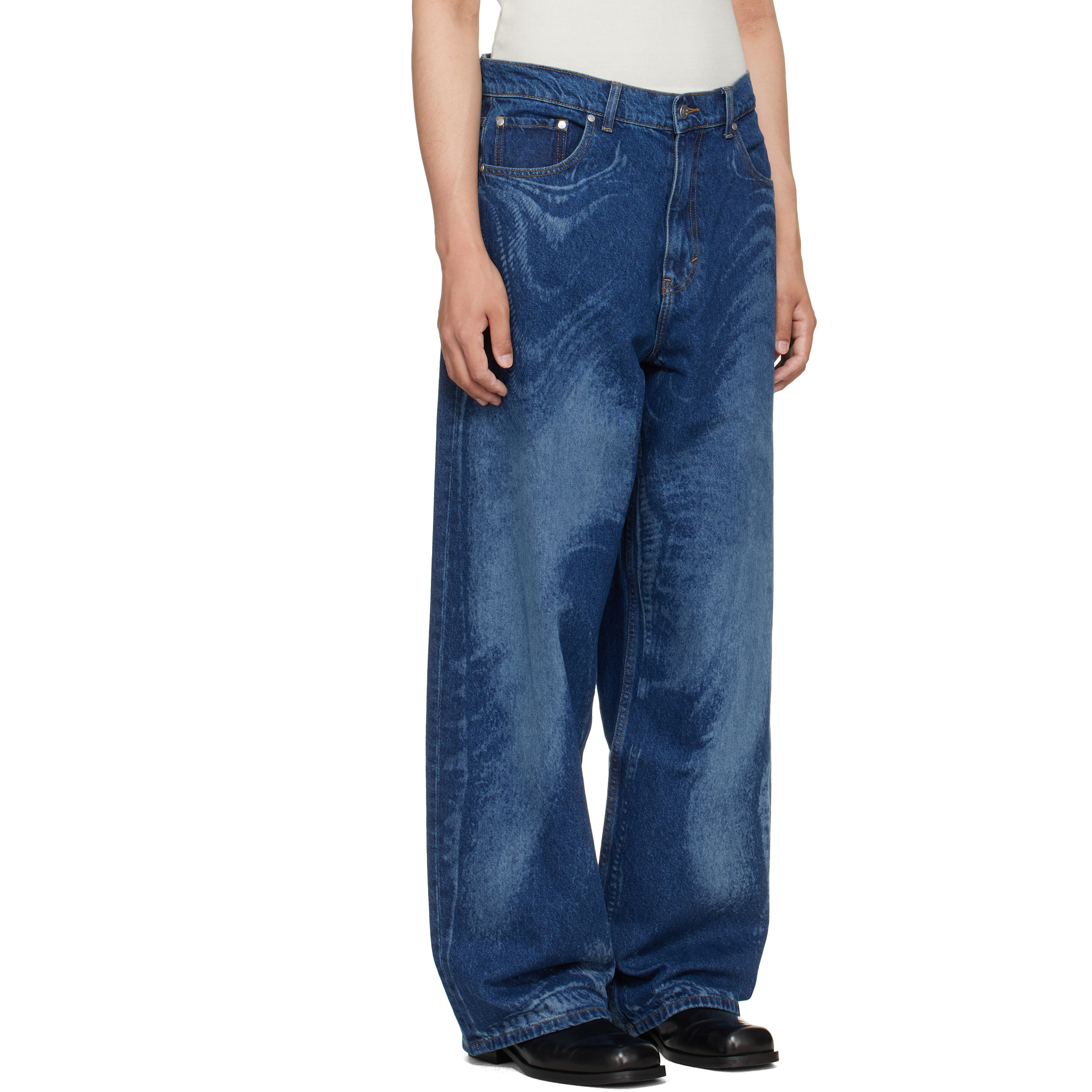Blue Distorted Laser Loose Fit Jeans
