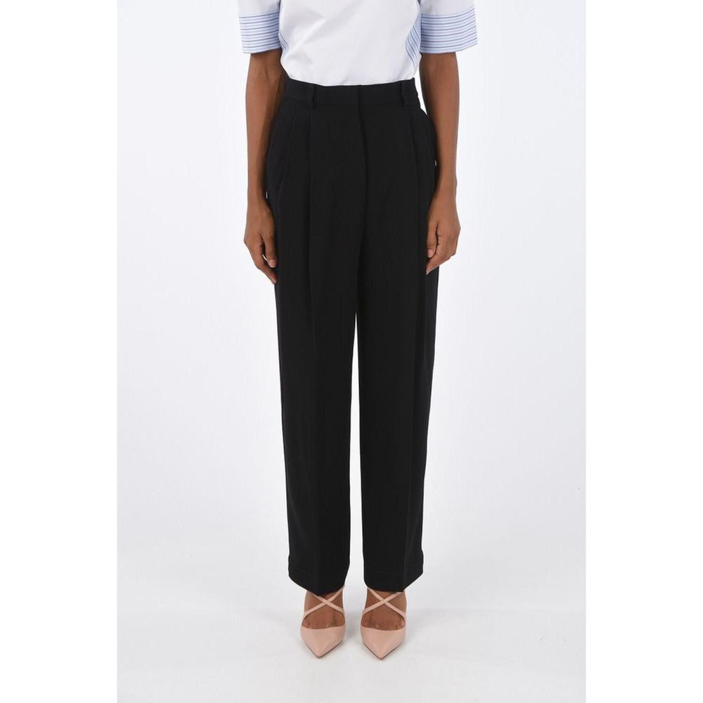 Double-Pleated High-Waist Trousers — Black