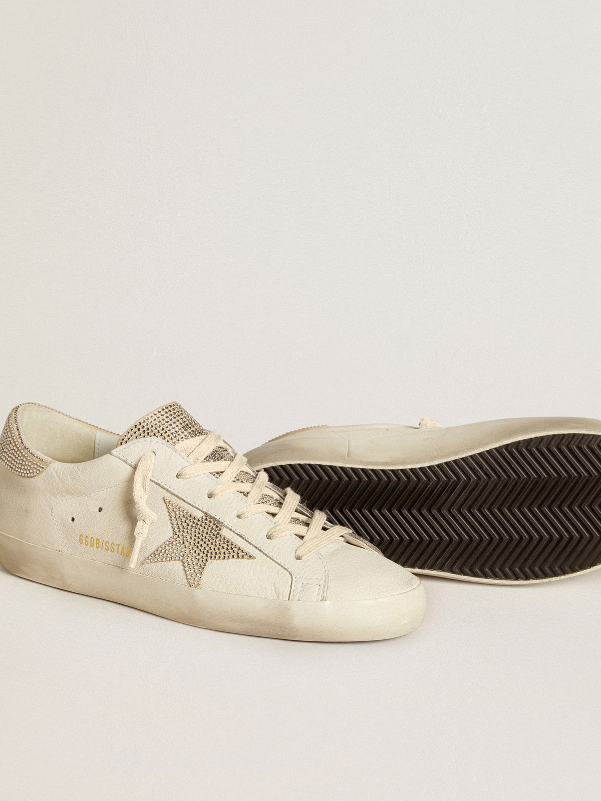 Golden Goose - Women’s Super-star In Nappa Leather With Swarovski Crystal Star And Heel Tab, Woman