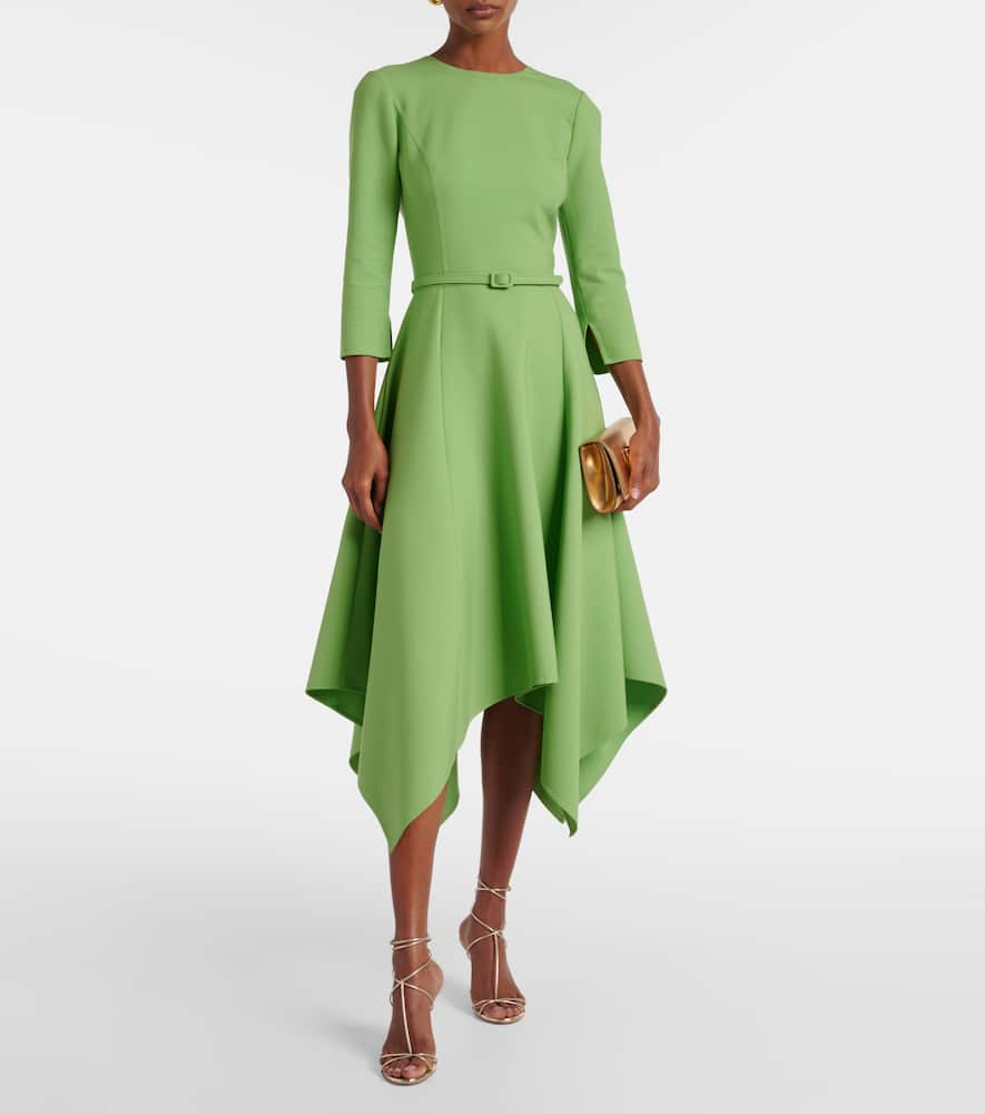 Asymmetric wool-blend midi dress
