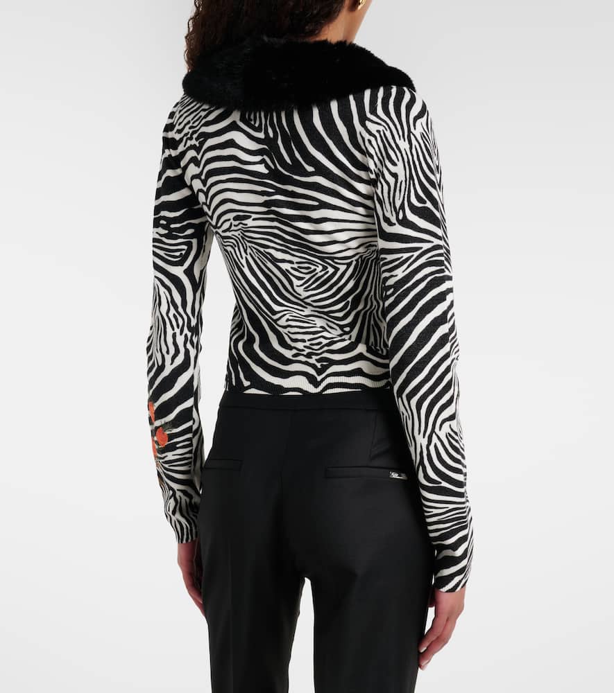 Printed ribbed-knit cardigan