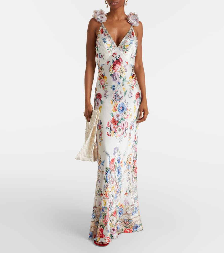 Embellished floral silk slip dress