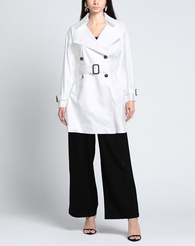 Woman Overcoat & Trench Coat White Size 6 Cotton, Elastane
