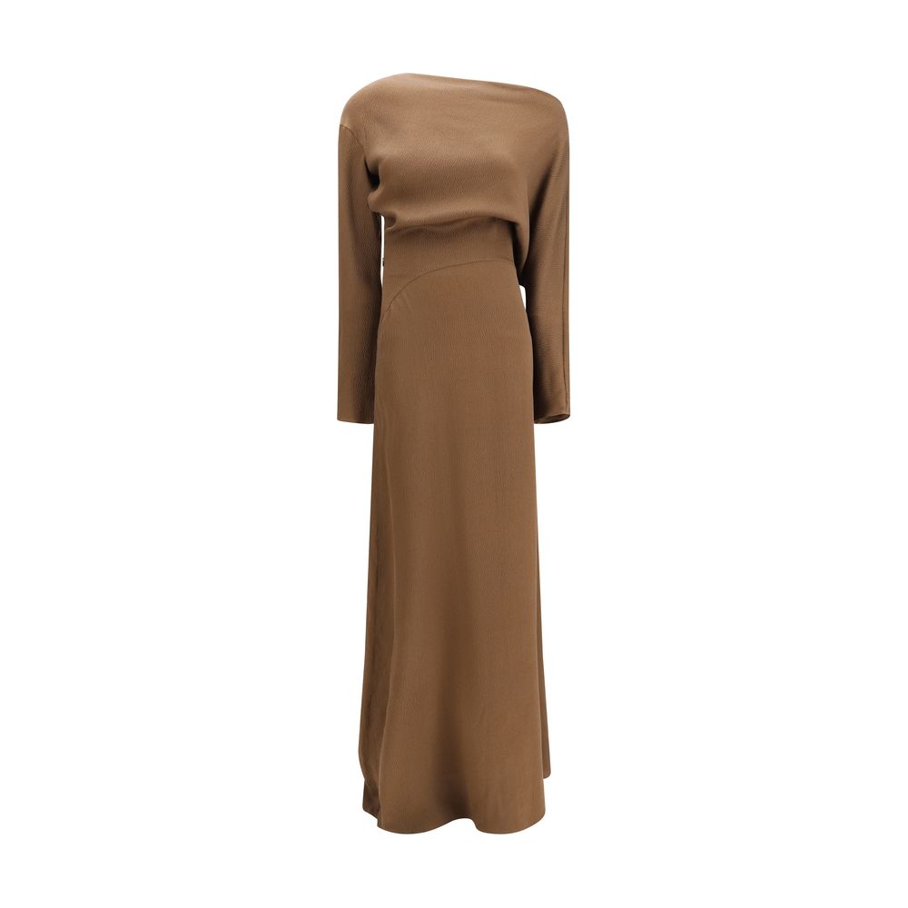 Asymmetric Silk Dress — Brown