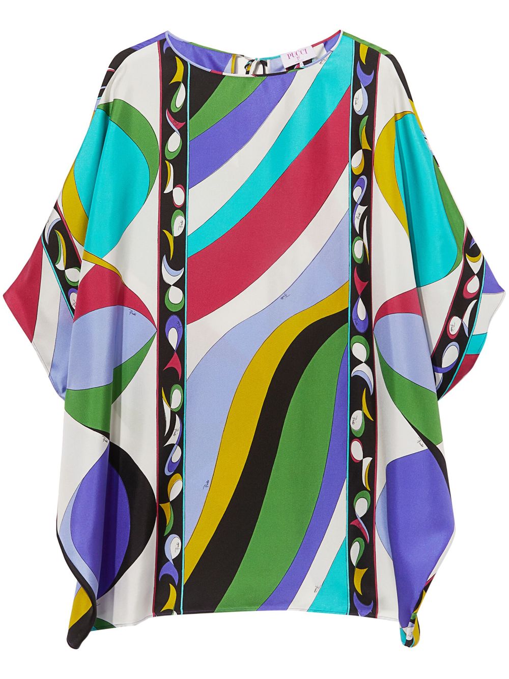 Pesci-print silk kaftan dress - Blue
