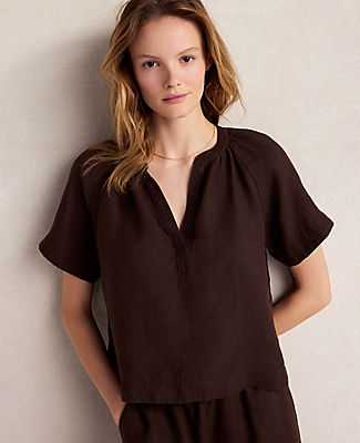 Ann Taylor Haven Well Within Linen Gathered V-Neck Top