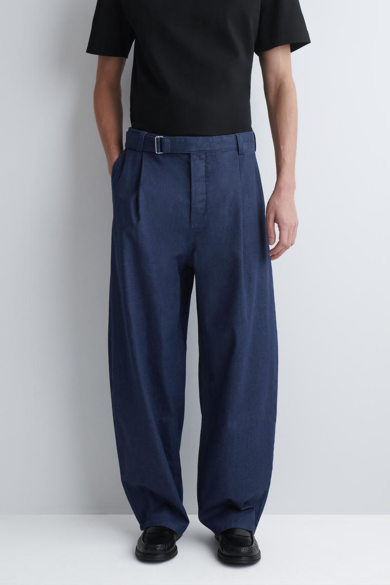 Belted Denim Relaxed-Fit Barrel-Leg Pants