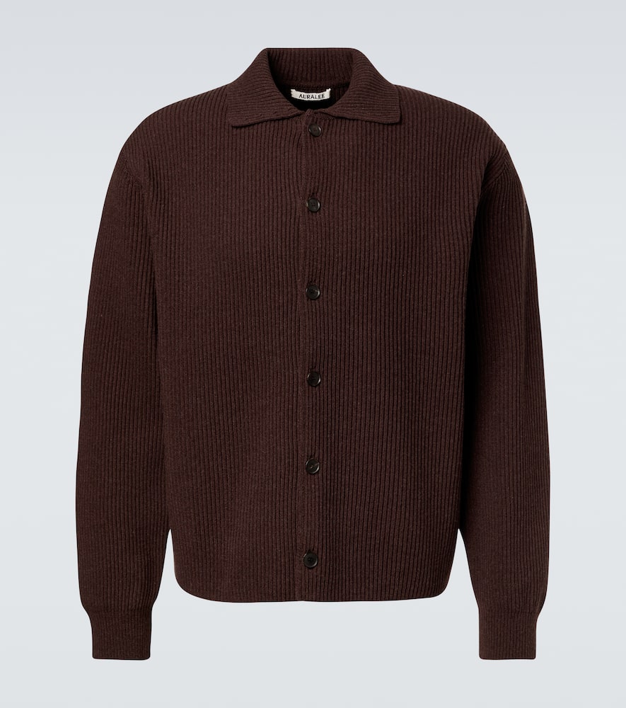 Ribbed-knit wool cardigan