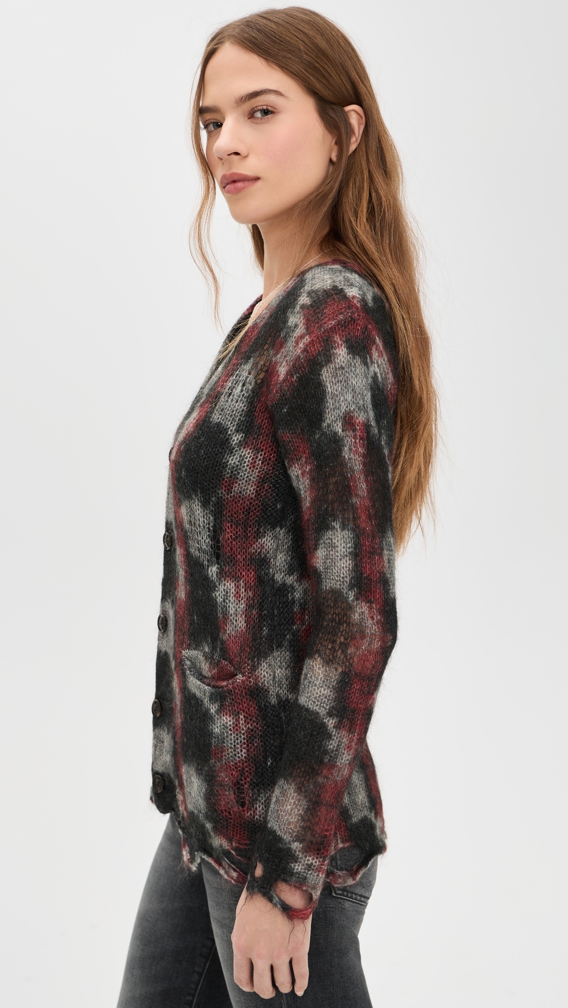 Printed Boyfriend Cardigan Red/Black/White
