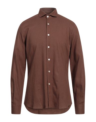 Man Shirt Dark brown Size M Viscose, Linen
